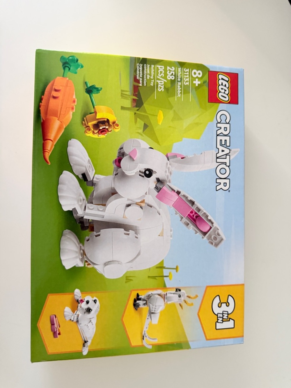 Lego Creator White Bunny with Pink Ear Accents and Orange Carrot